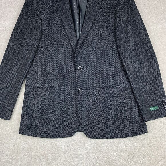 Emerald Isle Weaving Sport Coat Mens 46R Gray Herringbone Wool Blend Handmade - Picture 3 of 16